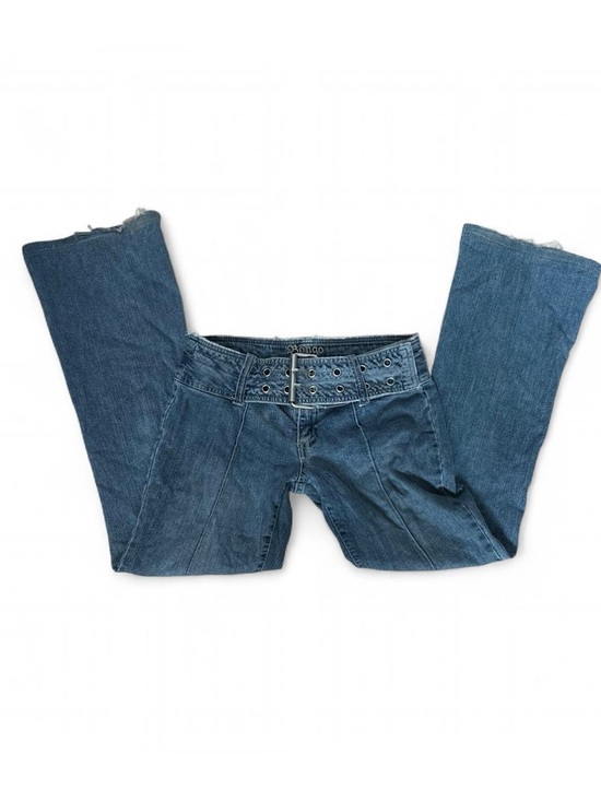 BONGO Denim - BONGO Women's Blue Flared Jeans with Grommet Waist Belt